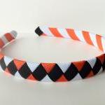 Halloween Headband: Black Orange White Half Inch..