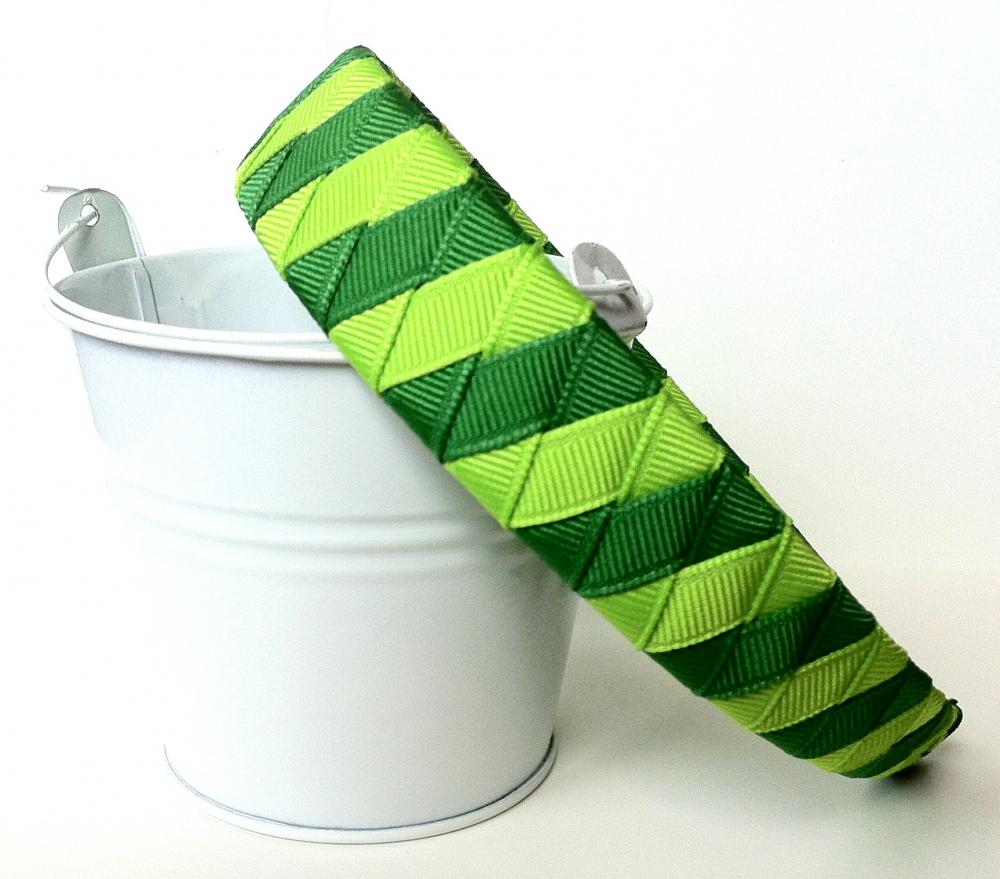 Green Woven Headband: One Inch Wide Headband Made From Lypple And Emerald Ribbon